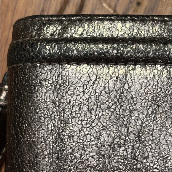 Coach Metallic Pewter Pebbled Leather Envelope Wallet - Silver Logo Hardware - Picture 15 of 16